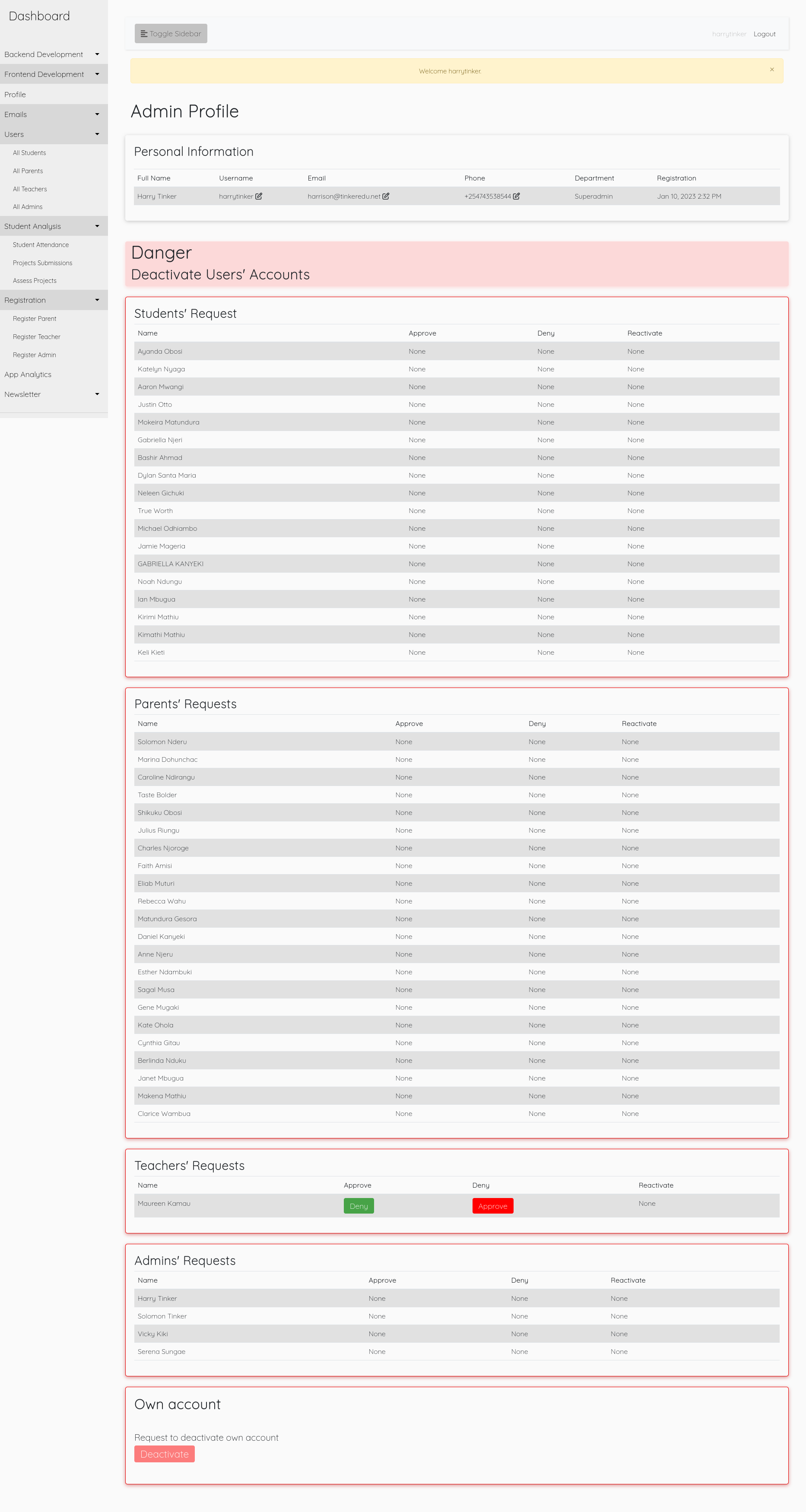 Newsletter App Dashboard Version1